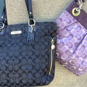 women coach Gallery Signature Zip tote Black/COACH Ashley purple Sig lot of 2